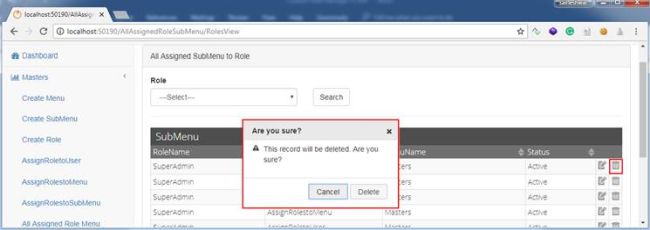 Activate, Deactivate and Delete Assigned SubMenu